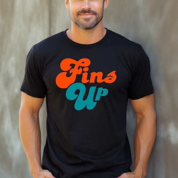 Fins Up, Miami Football themed Soft Ringspun Cotton T-Shirt - Picture 2 of 2